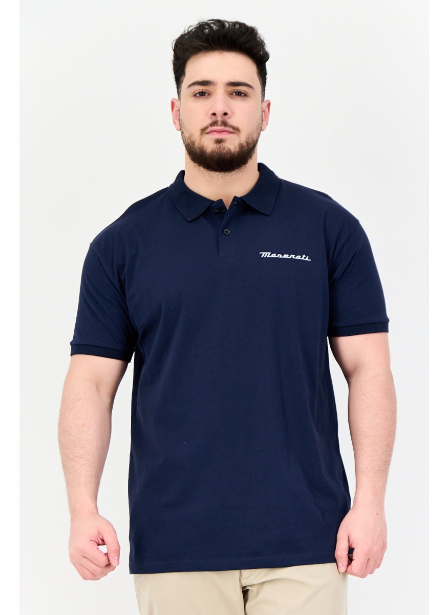 Men Regular Fit Brand Logo Short Sleeve Polo Shirt, Navy Blue