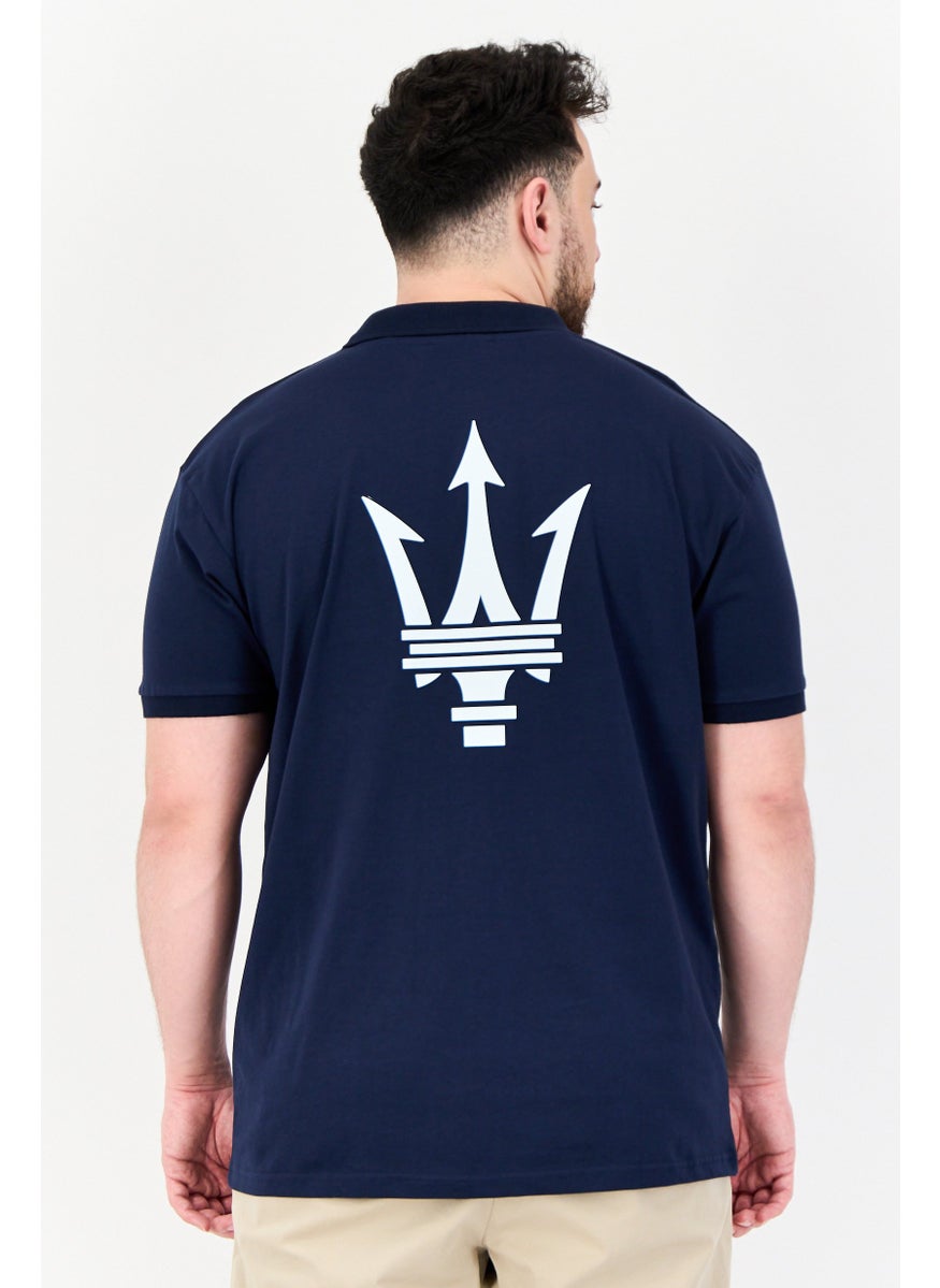 Men Regular Fit Brand Logo Short Sleeve Polo Shirt, Navy Blue