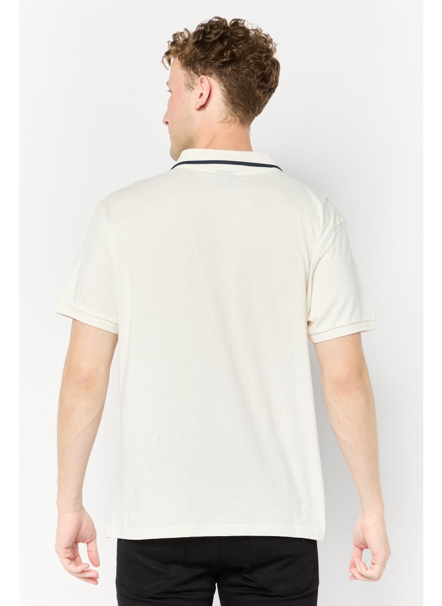 Men Regular Fit Embroidered Short Sleeves Polo Shirt, Off White