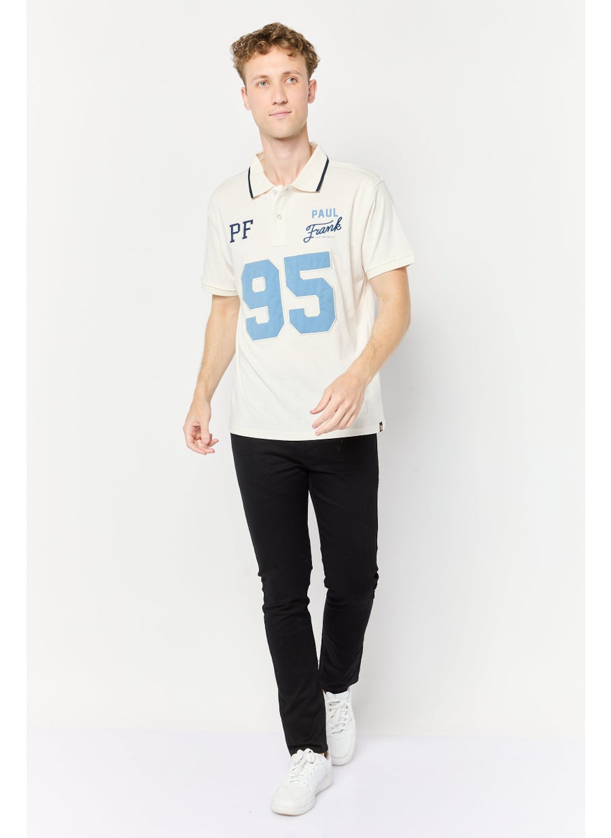 Men Regular Fit Embroidered Short Sleeves Polo Shirt, Off White