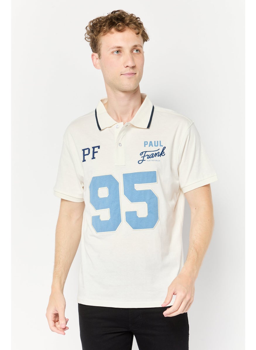 Men Regular Fit Embroidered Short Sleeves Polo Shirt, Off White