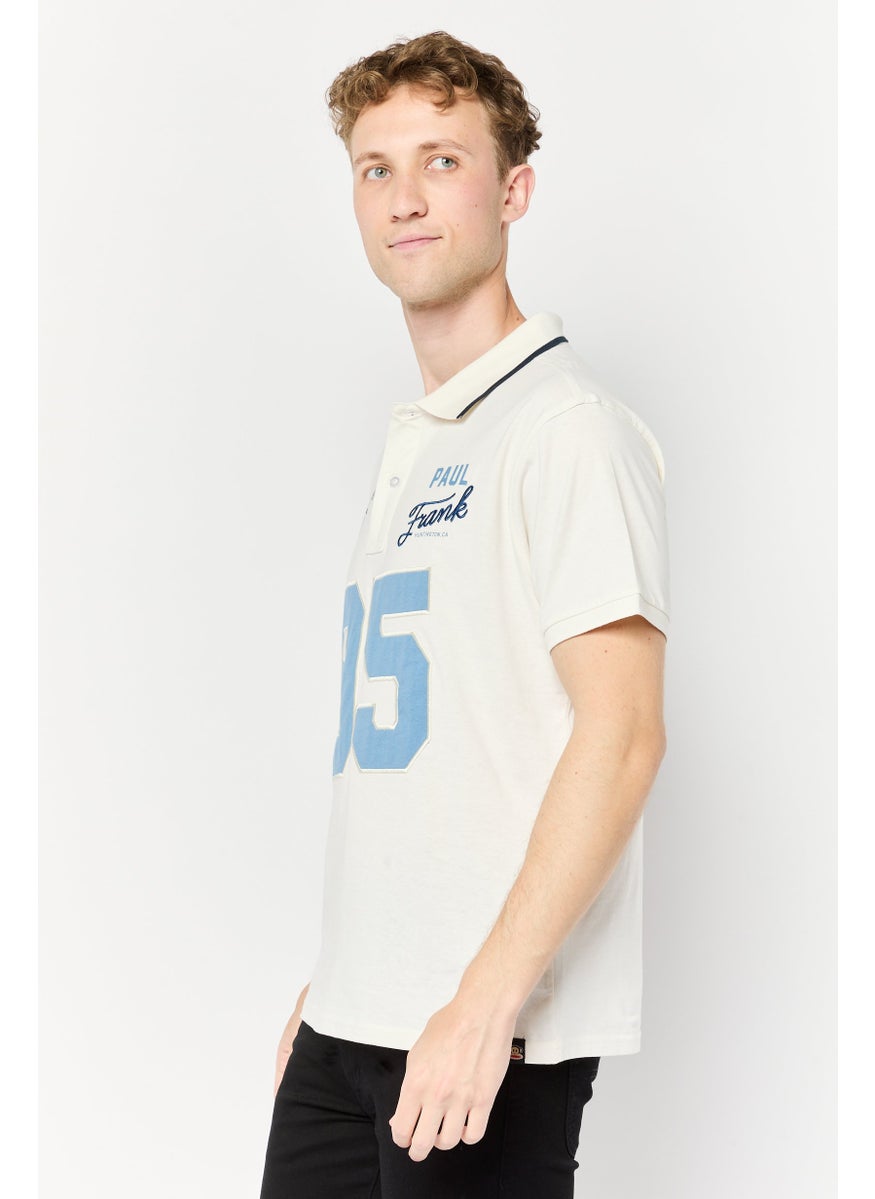 Men Regular Fit Embroidered Short Sleeves Polo Shirt, Off White