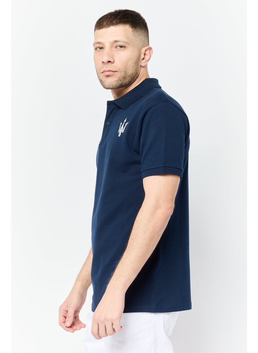 Men Regular Fit Brand Logo Short Sleeves Polo Shirt , Navy