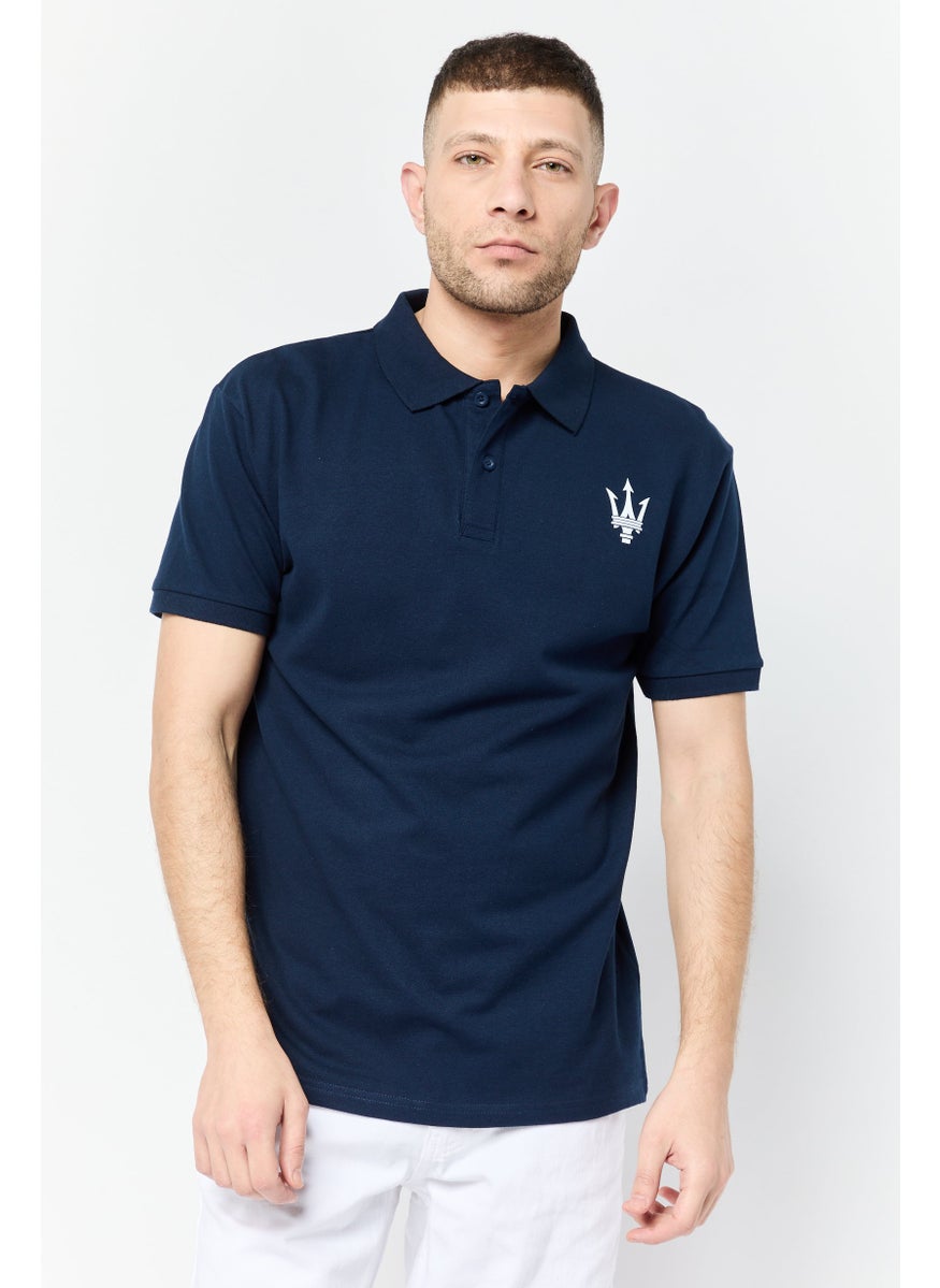 Men Regular Fit Brand Logo Short Sleeves Polo Shirt , Navy