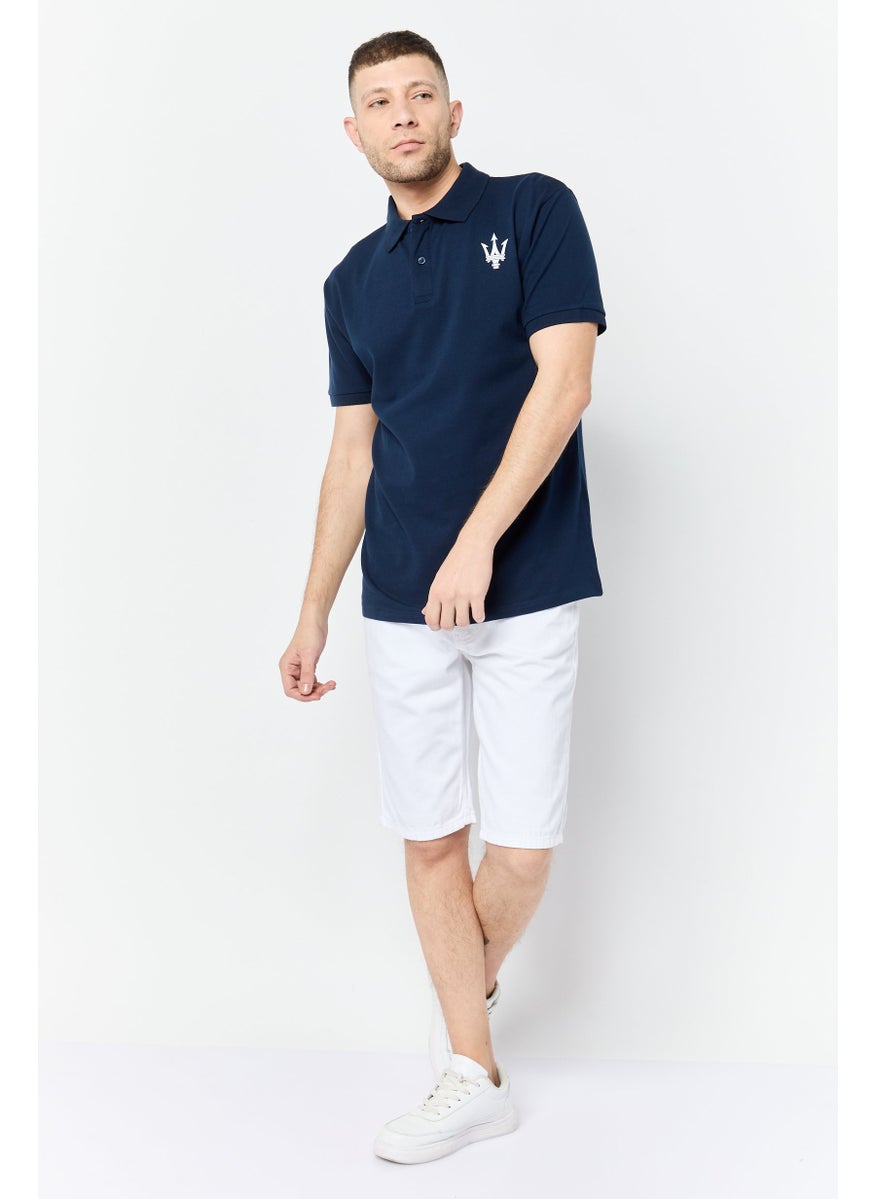 Men Regular Fit Brand Logo Short Sleeves Polo Shirt , Navy
