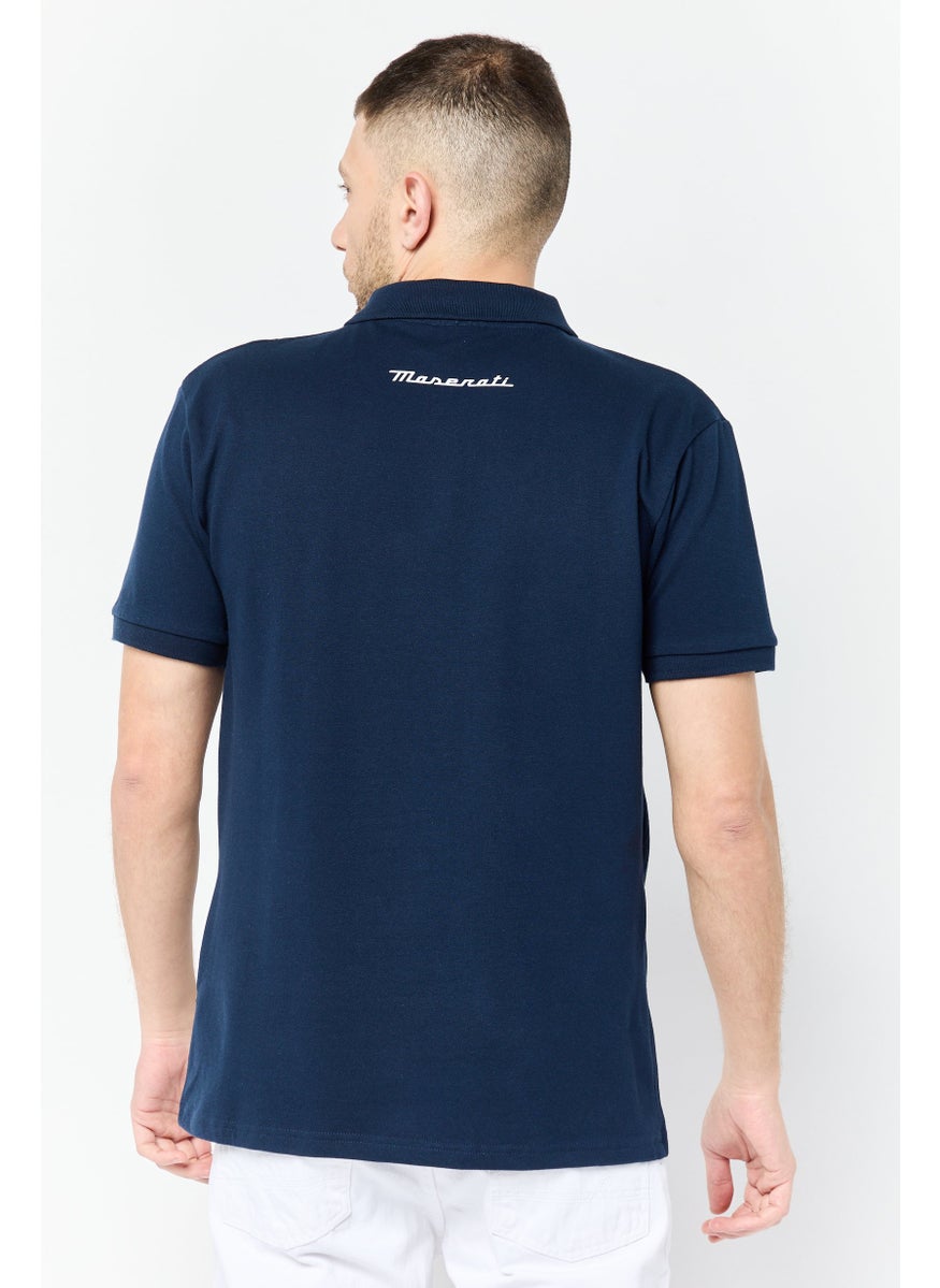 Men Regular Fit Brand Logo Short Sleeves Polo Shirt , Navy