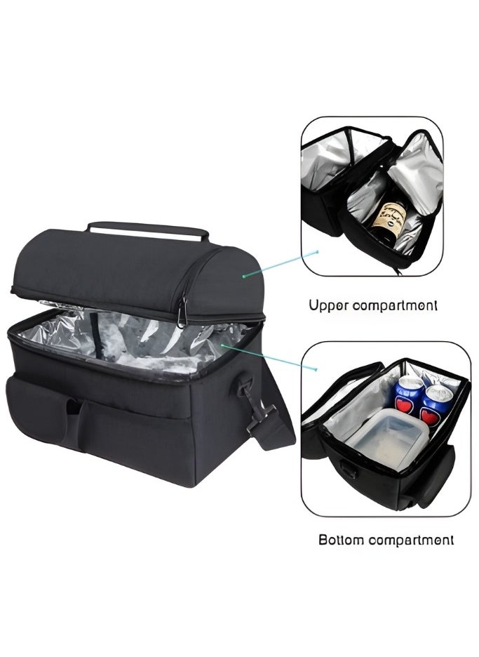 Large Capacity Insulated Keep Warm Lunch Bag Oxford Material Black 26x16x24cm