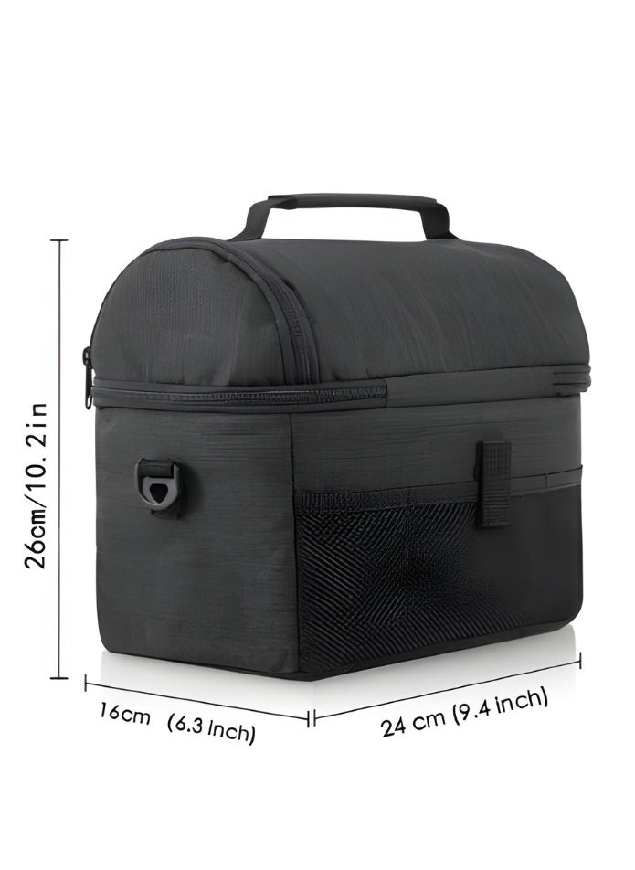 Large Capacity Insulated Keep Warm Lunch Bag Oxford Material Black 26x16x24cm
