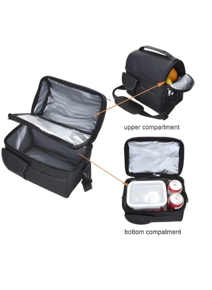 Large Capacity Insulated Keep Warm Lunch Bag Oxford Material Black 26x16x24cm