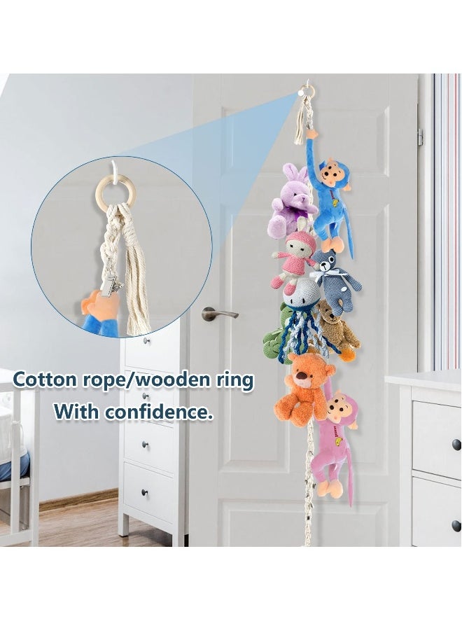 2 Pcs Boho Stuffed Animals Storage Chain, Strong Toy Storage Hanging Chain with 40 Metal Clips, Includes 4 Ceiling Hooks, Organize Plush Toys, Hats, Socks, and Holiday Cards
