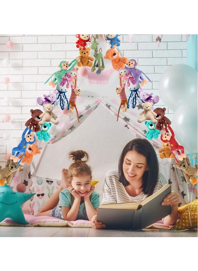 2 Pcs Boho Stuffed Animals Storage Chain, Strong Toy Storage Hanging Chain with 40 Metal Clips, Includes 4 Ceiling Hooks, Organize Plush Toys, Hats, Socks, and Holiday Cards
