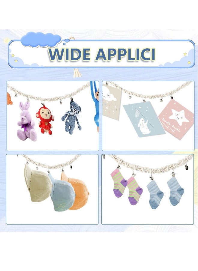 2 Pcs Boho Stuffed Animals Storage Chain, Strong Toy Storage Hanging Chain with 40 Metal Clips, Includes 4 Ceiling Hooks, Organize Plush Toys, Hats, Socks, and Holiday Cards