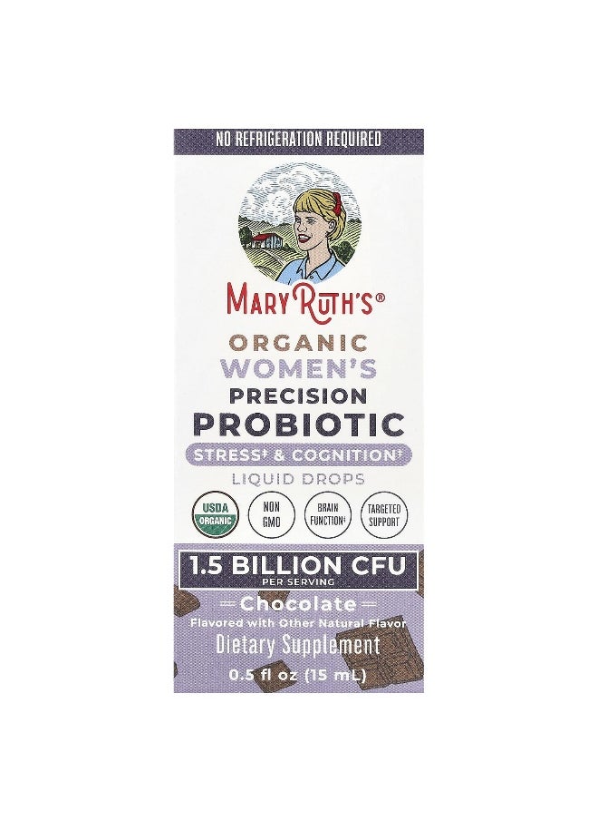 MaryRuth's, Organic Women's Precision Probiotic, Liquid Drops, Chocolate , 1.5 Billion CFU , 0.5 fl oz (15 ml)
