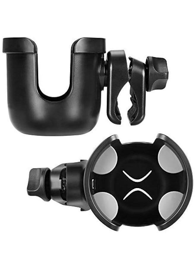 Stroller Cup Holder, Universal Cup Holder, Bike Cup Holder, 360° Rotatable Large Caliber Drinks Holder for Stroller, Bike, Wheelchair, Walker, Black, 2 Pack