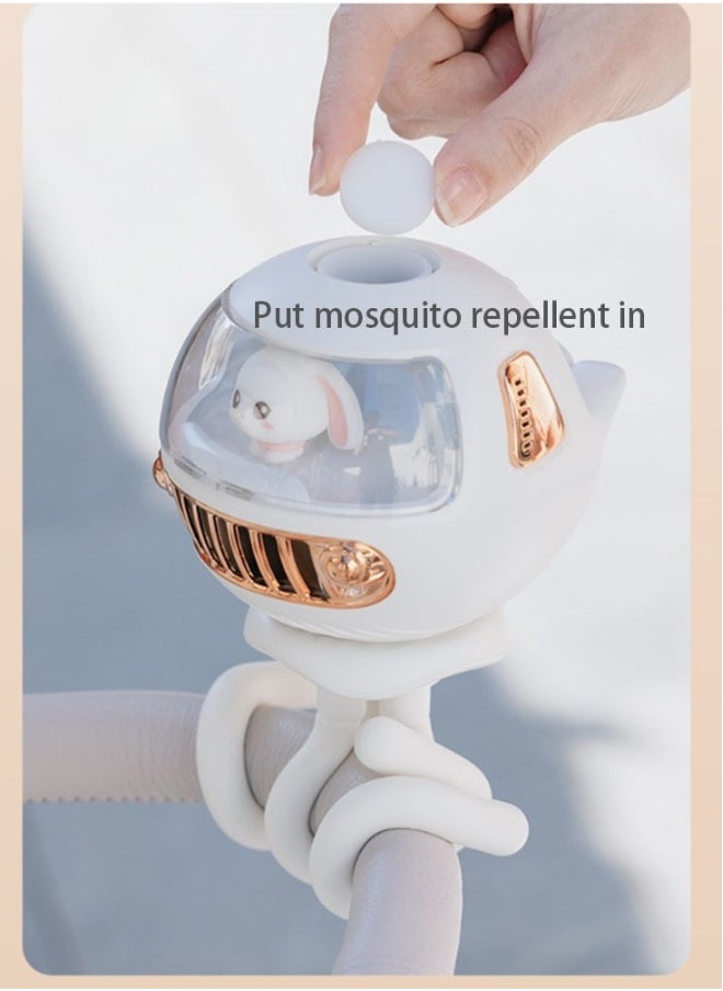 1-Piece,Portable Baby Stroller Fan with Mini Night Light,Suitable for Baby Stroller or Baby Fence,Built in Mosquito Repellent Room,Rechargeable,Adjustable Wind Speed,130° Auto Swing, Color Chooseable