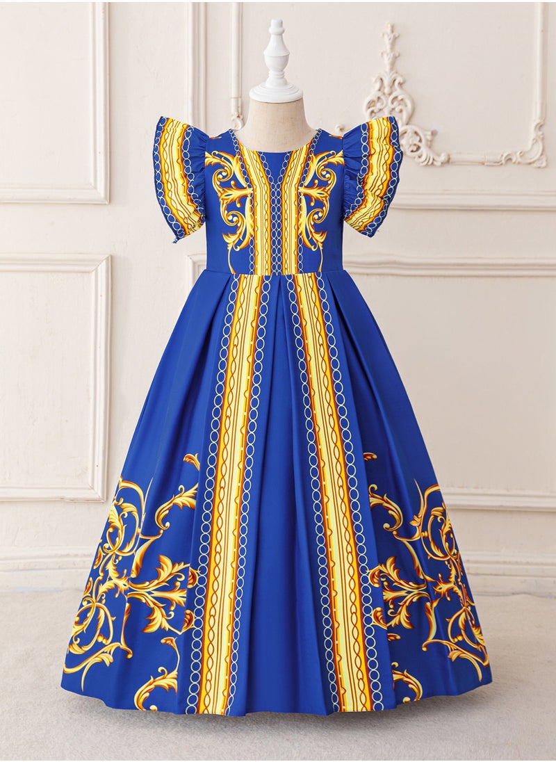 Muslim Abaya Thobe Robe Dress White Long sleeved Dress Girl's Princess Dress Blue