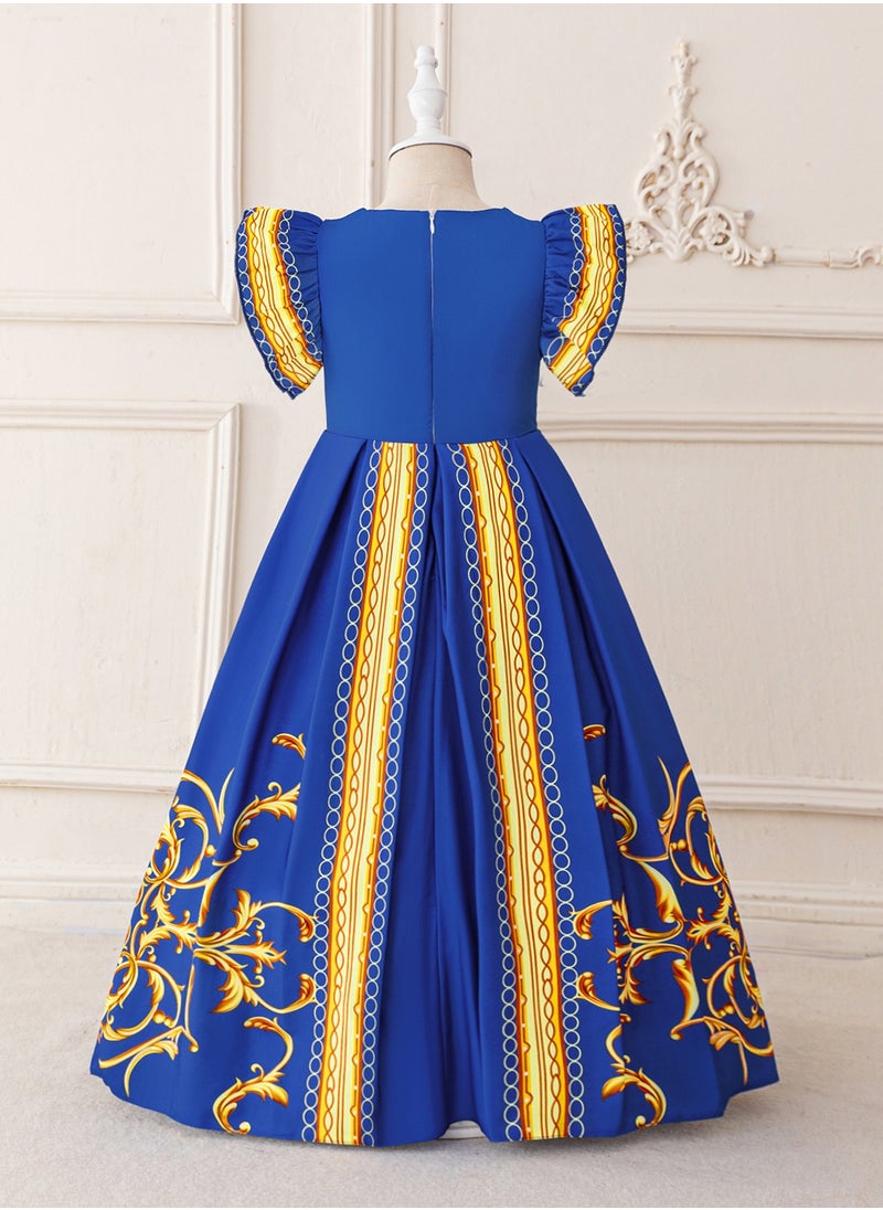 Muslim Abaya Thobe Robe Dress White Long sleeved Dress Girl's Princess Dress Blue