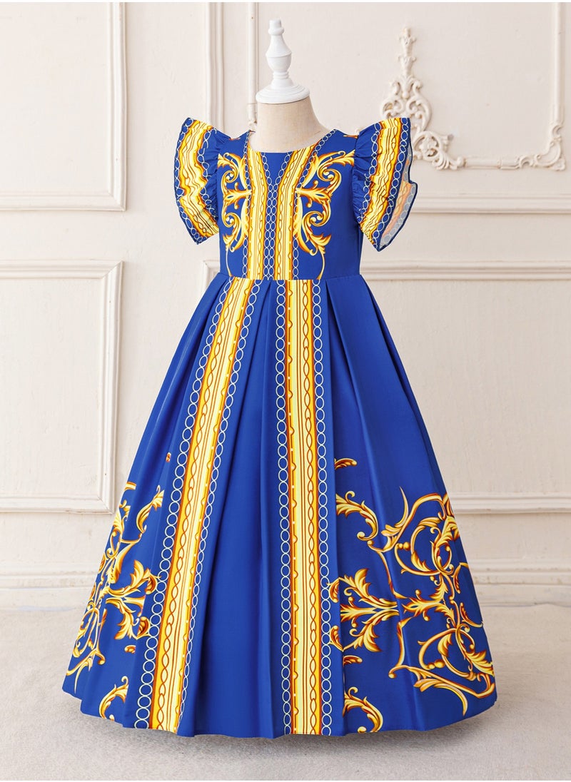 Muslim Abaya Thobe Robe Dress White Long sleeved Dress Girl's Princess Dress Blue