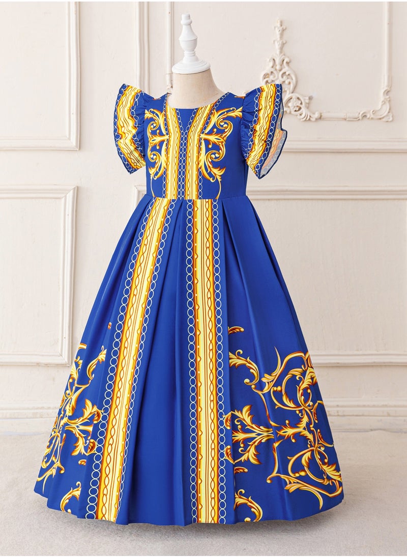 Muslim Abaya Thobe Robe Dress White Long sleeved Dress Girl's Princess Dress Blue