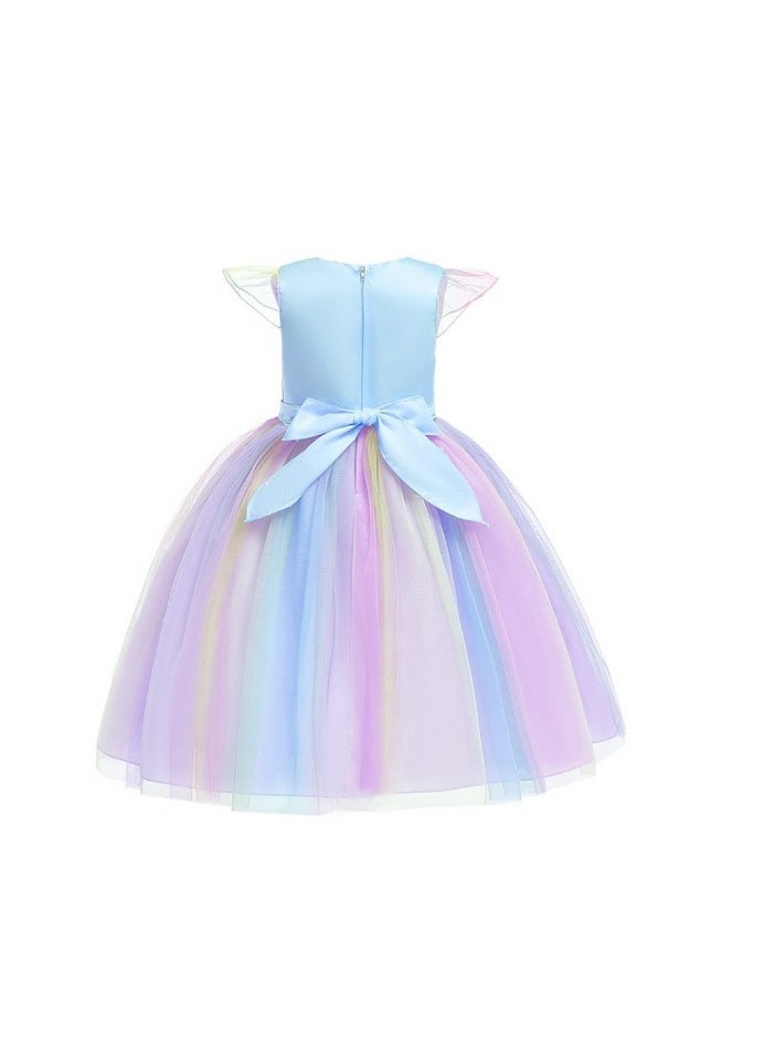 Princess Flower Cap Sleeve Maxi Dress Blue