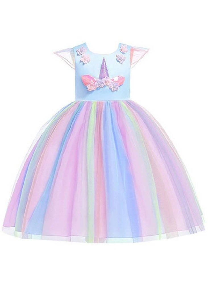 Princess Flower Cap Sleeve Maxi Dress Blue