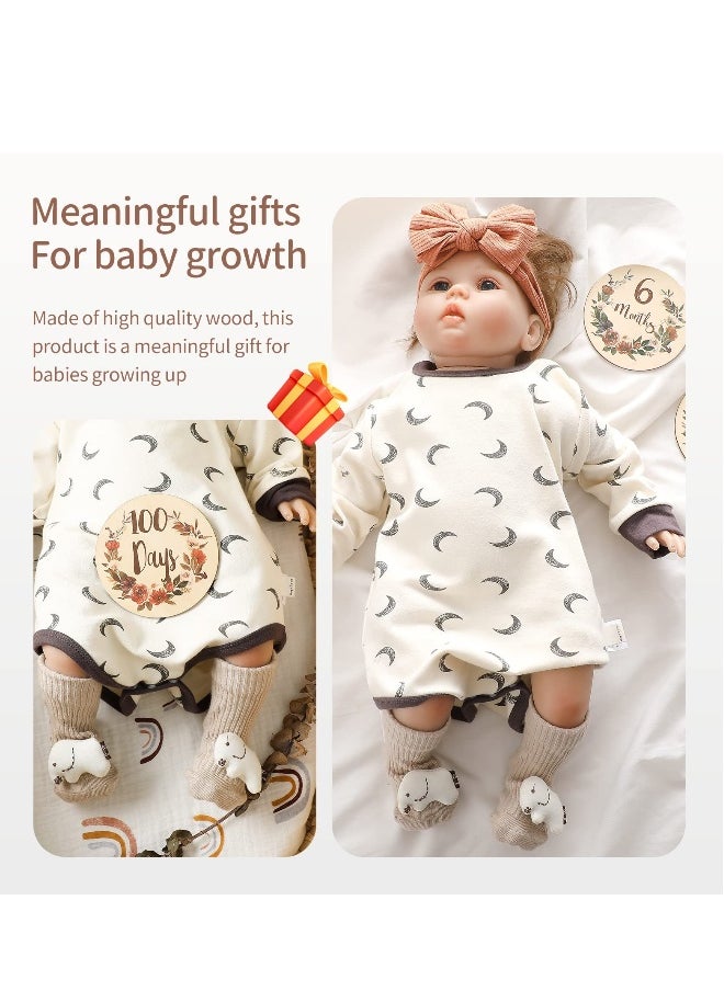 Baby Monthly Milestone 15 Pieces Milestone Numbers Props Wooden Newborn Welcome Discs Sign Baby Milestone Cards Weekly Monthly Growth Milestone Signs Baby Announcement Props For Boys Girls Photo Prop