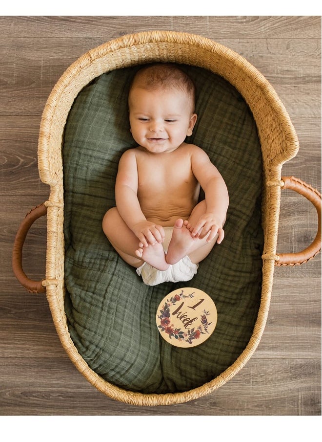 Baby Monthly Milestone 15 Pieces Milestone Numbers Props Wooden Newborn Welcome Discs Sign Baby Milestone Cards Weekly Monthly Growth Milestone Signs Baby Announcement Props For Boys Girls Photo Prop