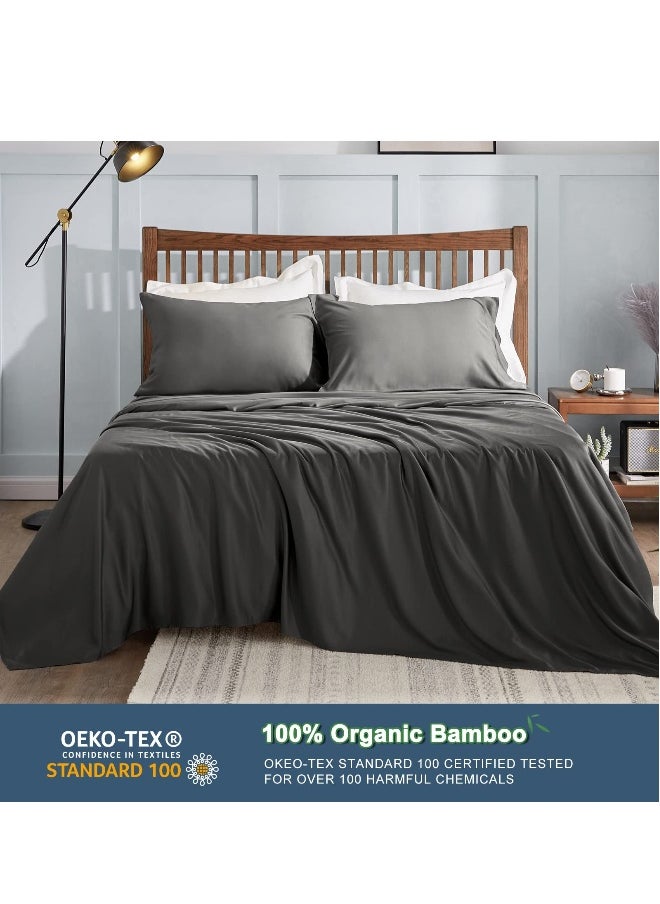 4 Pack Cooling Bed Sheets Set for Night Sweats, 100% Rayon from Bamboo Sheets, Queen Size Luxury Silky Feel Hotel Bedding Queen Size, Dark Grey
