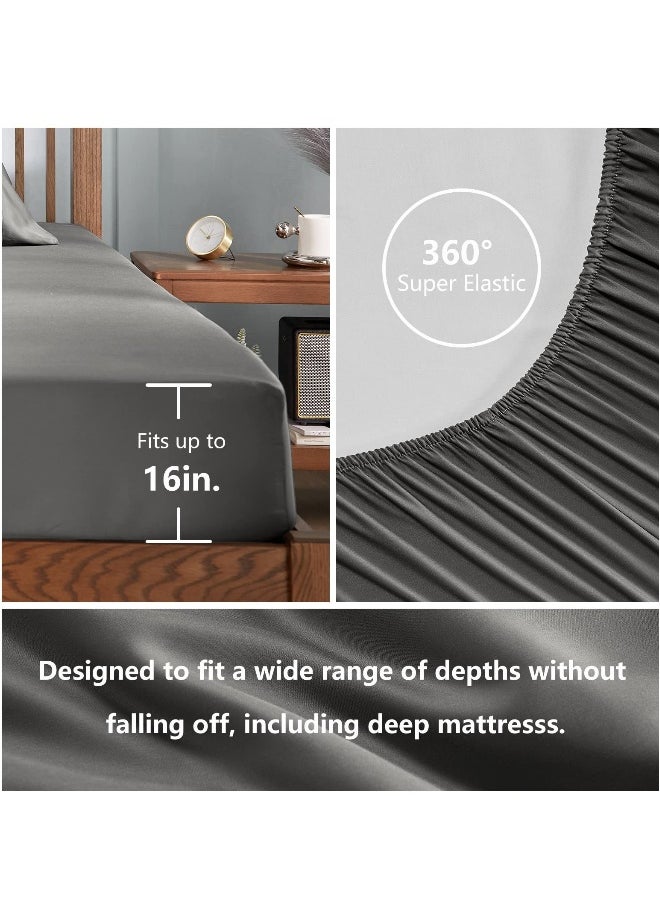 4 Pack Cooling Bed Sheets Set for Night Sweats, 100% Rayon from Bamboo Sheets, Queen Size Luxury Silky Feel Hotel Bedding Queen Size, Dark Grey