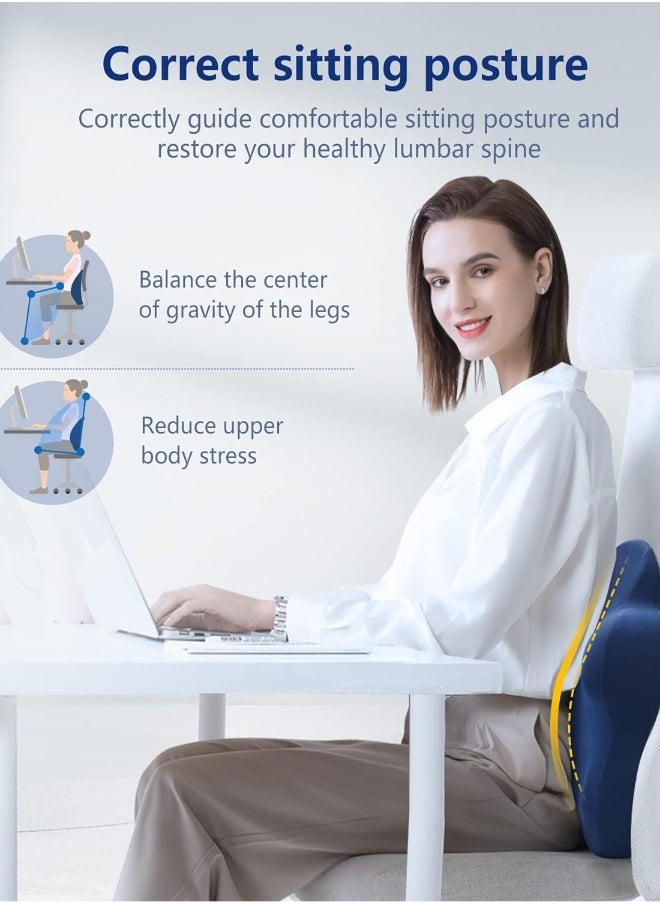 Lumbar Support Pillow for Office Chair, Memory Foam Back Support Pillow Cushion for Back Pain Relief, Lumbar Chair Pillow with Adjustable Strap for Car, Office, Computer, Gaming Chair