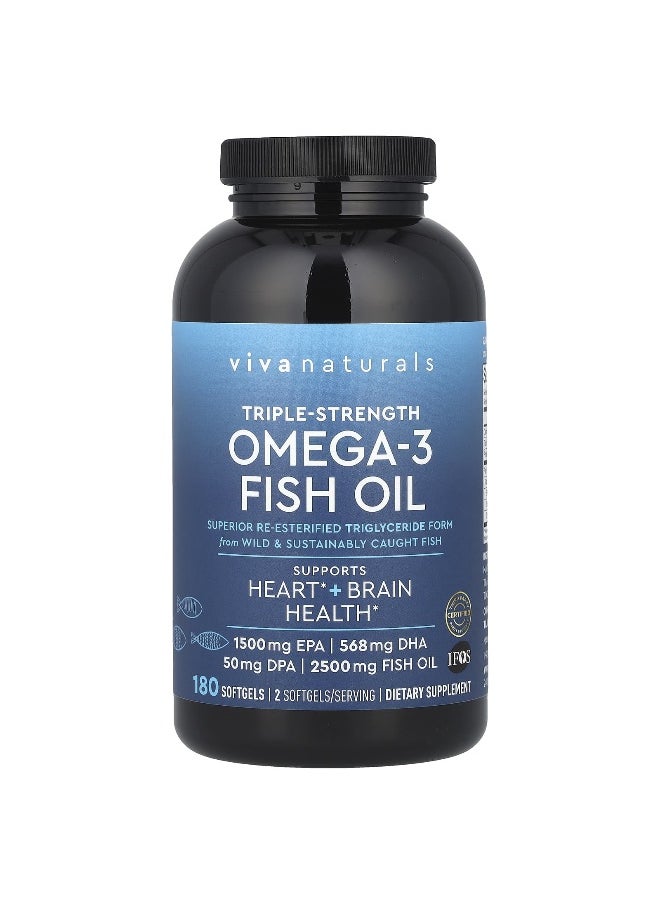 Viva Naturals, Omega-3 Fish Oil, Triple-Strength, 2,500 mg, 180 Softgels (1,250 mg Per Softgel)