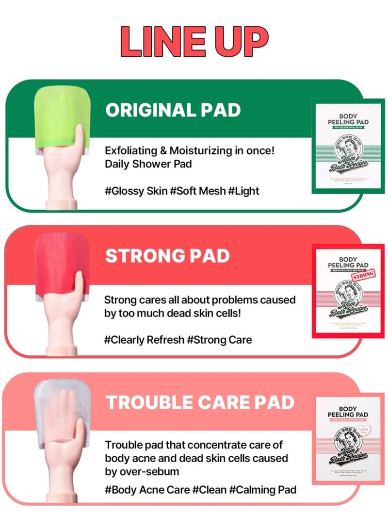 Body Peeling Pad Strong, All in One Bubble Body Wash & Scrub Gloves with Kelp & Biotics, Intense Exfoliating Mitts for Dead Skin Cells, Goosebumps and Scaly Skin, 8 Sheets