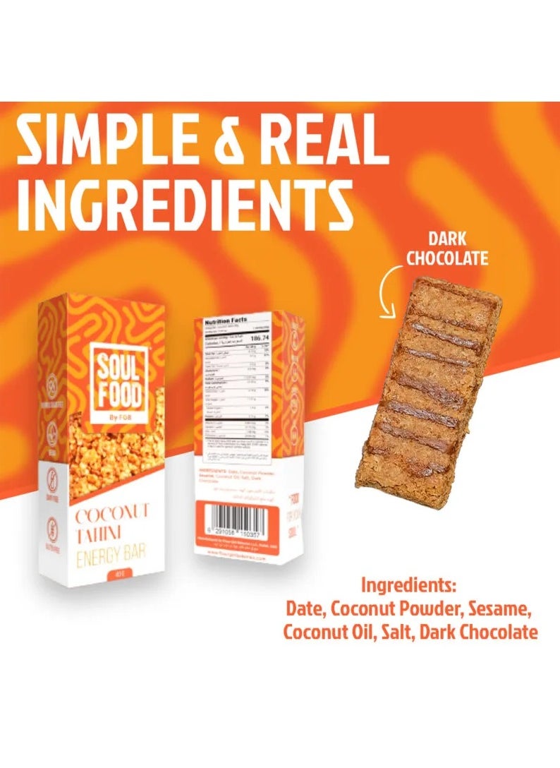 Soul Food Energy Bar with Coconut & Tahini - vegan, gluten free, refined sugar free 40g x 25