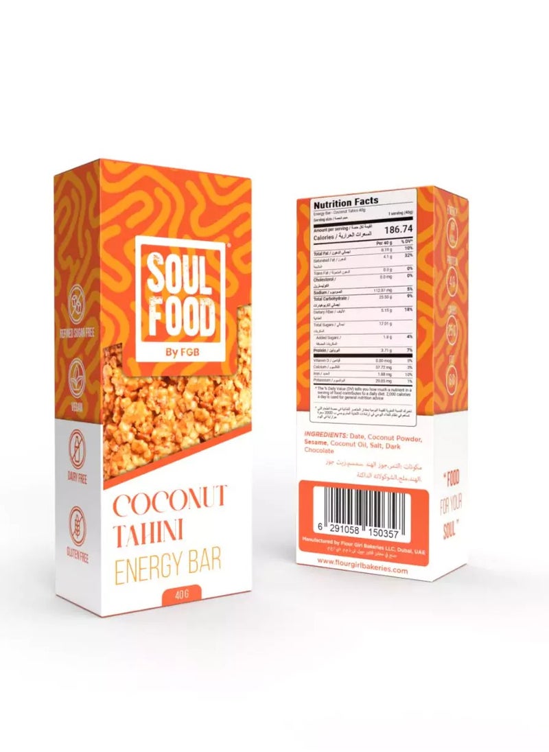 Soul Food Energy Bar with Coconut & Tahini - vegan, gluten free, refined sugar free 40g x 25
