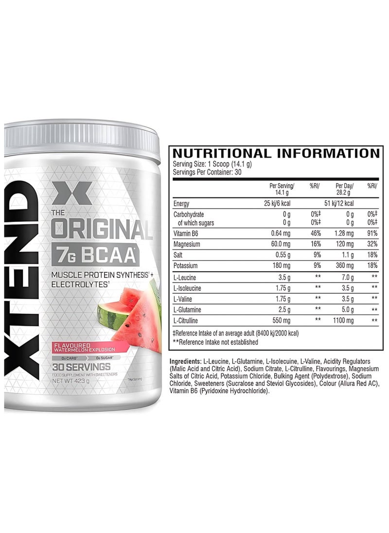 Original BCAA Powder, Sugar Free Post Workout, Muscle Recovery, Drink With Amino Acids 7g BCAAs, For Men And Women, Watermelon Explosion Flavor , 30 Servings