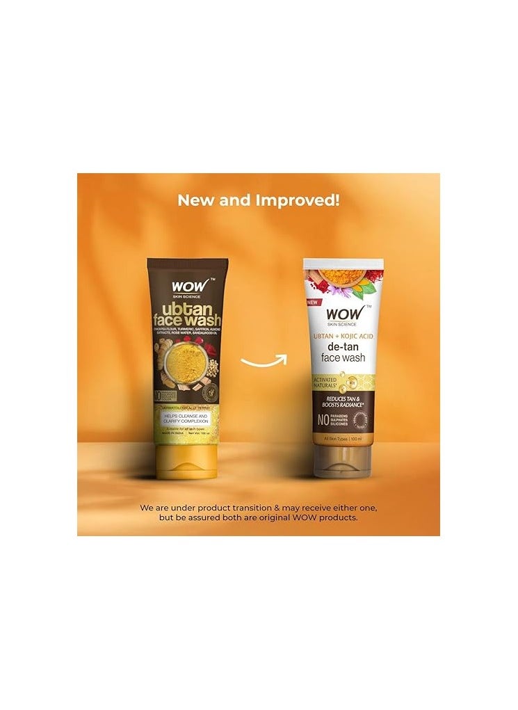 WOW Skin Science Ubtan Face Wash with Chickpea Flour, Turmeric, Saffron, Almond Extract, Rose Water & Sandalwood Oil - No Sulphate, Parabens, Silicones & Color - Pack of 2 - Net Vol 200mL