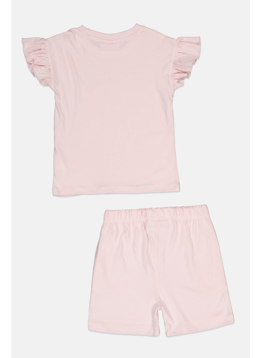 Toddlers Girl 2 Pcs Graphic Print Tops And Short Set, Pink