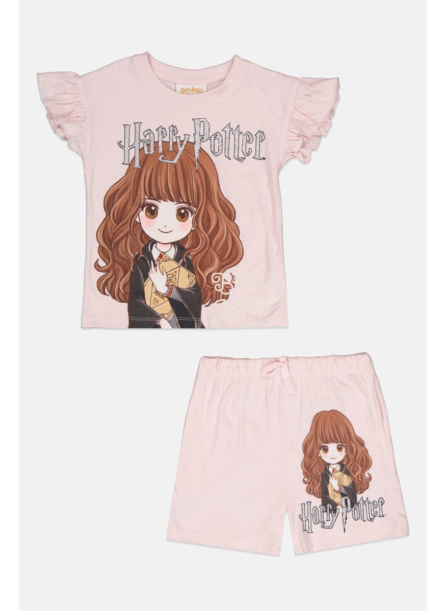 Toddlers Girl 2 Pcs Graphic Print Tops And Short Set, Pink