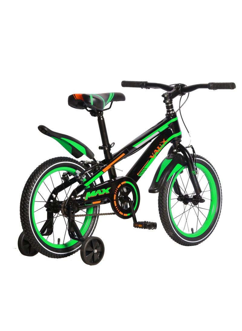 Vaux Max Kids Road Bike for 6-14 Years Boys And Girls, Adjustable Seat,16 Inch Training Wheels - Green