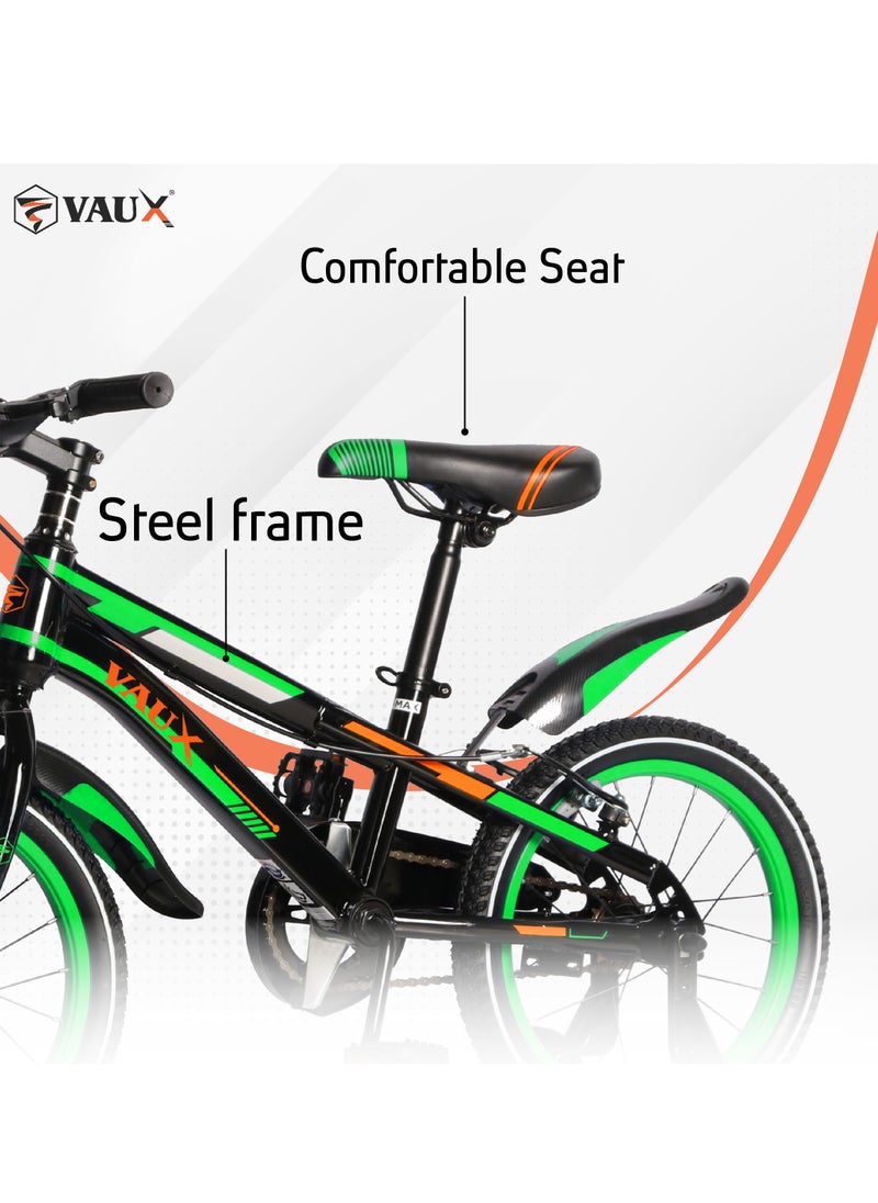 Vaux Max Kids Road Bike for 6-14 Years Boys And Girls, Adjustable Seat,16 Inch Training Wheels - Green