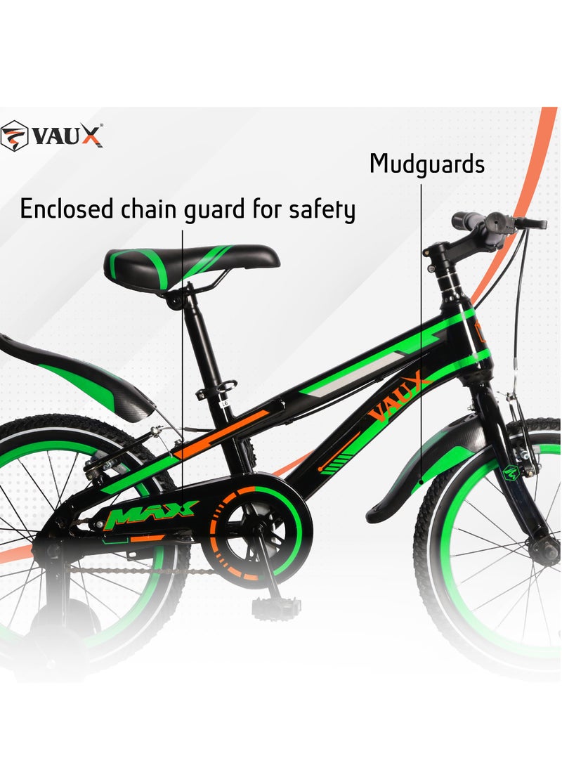 Vaux Max Kids Road Bike for 6-14 Years Boys And Girls, Adjustable Seat,16 Inch Training Wheels - Green