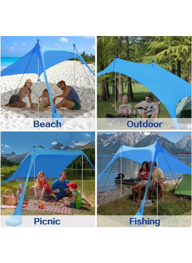 Pop-Up Beach Tent Canopy – UPF50+ Lycra Sun Shade, Windproof Outdoor Shelter with 2 Stability Poles, Sand Anchors & Carry Bag – Portable for Beach, Camping, Fishing, Backyard (Blue)