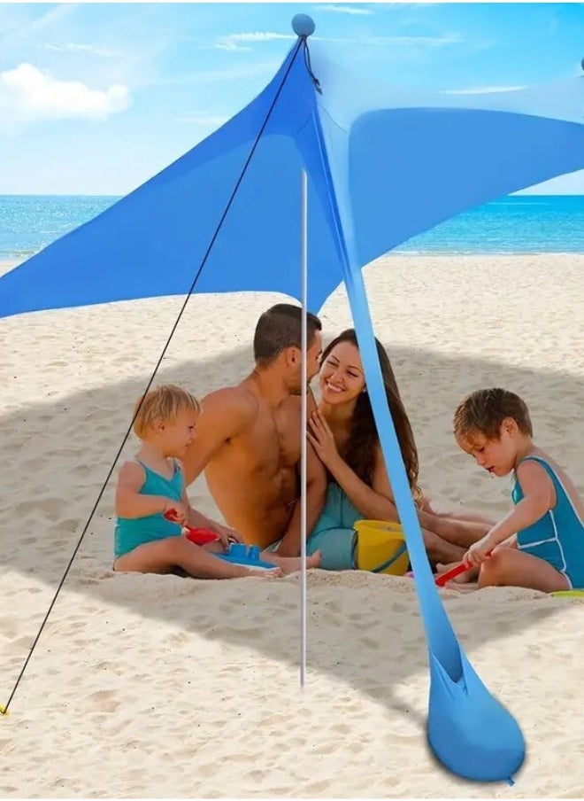 Pop-Up Beach Tent Canopy – UPF50+ Lycra Sun Shade, Windproof Outdoor Shelter with 2 Stability Poles, Sand Anchors & Carry Bag – Portable for Beach, Camping, Fishing, Backyard (Blue)