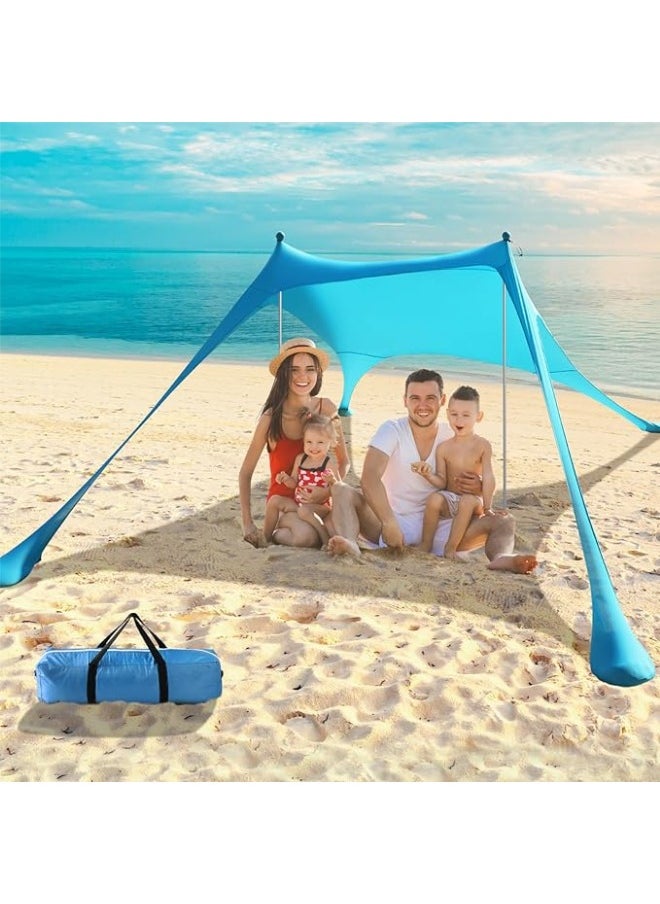 Pop-Up Beach Tent Canopy – UPF50+ Lycra Sun Shade, Windproof Outdoor Shelter with 2 Stability Poles, Sand Anchors & Carry Bag – Portable for Beach, Camping, Fishing, Backyard (Blue)