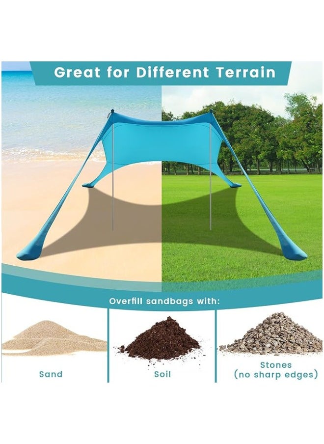 Pop-Up Beach Tent Canopy – UPF50+ Lycra Sun Shade, Windproof Outdoor Shelter with 2 Stability Poles, Sand Anchors & Carry Bag – Portable for Beach, Camping, Fishing, Backyard (Blue)