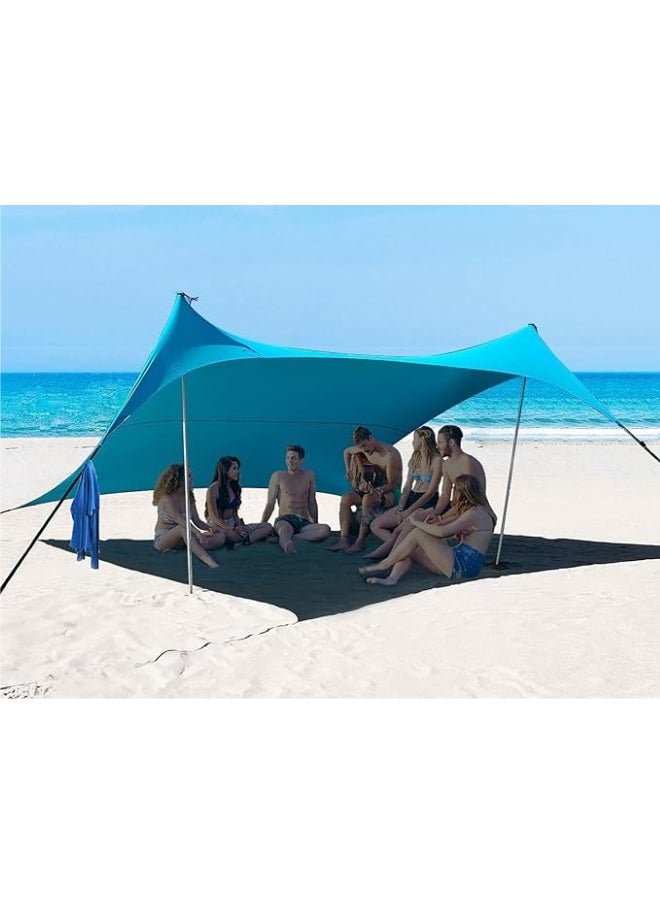 Pop-Up Beach Tent Canopy – UPF50+ Lycra Sun Shade, Windproof Outdoor Shelter with 2 Stability Poles, Sand Anchors & Carry Bag – Portable for Beach, Camping, Fishing, Backyard (Blue)