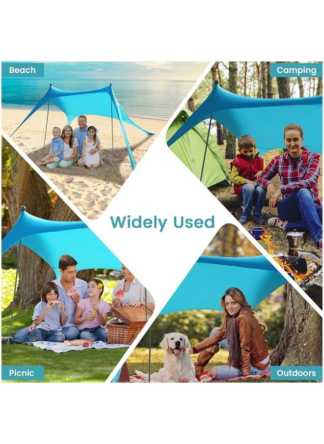 Pop-Up Beach Tent Canopy – UPF50+ Lycra Sun Shade, Windproof Outdoor Shelter with 2 Stability Poles, Sand Anchors & Carry Bag – Portable for Beach, Camping, Fishing, Backyard (Blue)