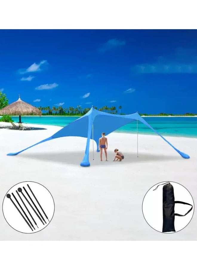 Pop-Up Beach Tent Canopy – UPF50+ Lycra Sun Shade, Windproof Outdoor Shelter with 2 Stability Poles, Sand Anchors & Carry Bag – Portable for Beach, Camping, Fishing, Backyard (Blue)