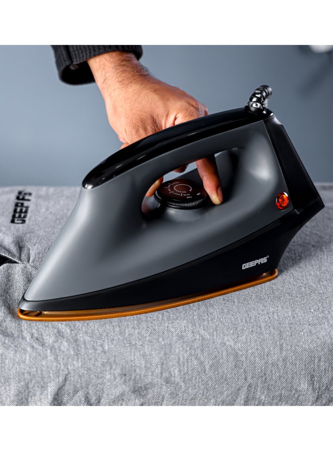 Renewed - Heavy Duty Dry Iron Ironing Box with Ceramic Coated Soleplate/ Comfortable Handle, Multiple Functions, Temperature Setting Dial, Overheat Safety Protection 1200 W GDI2748 Black/Grey