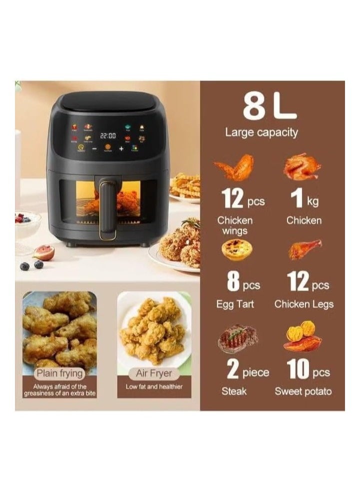 Multifunctional Digital Touch Air Fryer | 8L Capacity, 2400W Power | Sleek Black Design